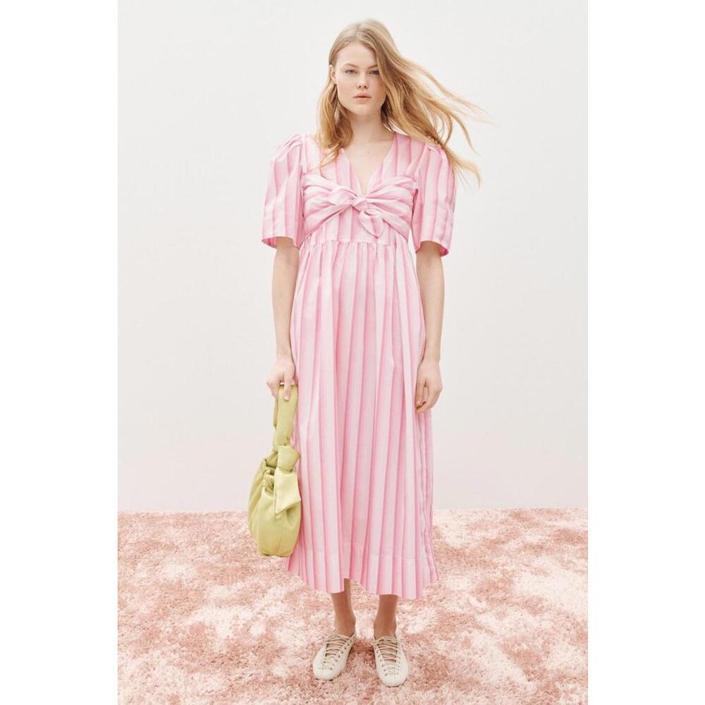 GANNI x RTR Pink Tie Front Dress Size 32 with Stains